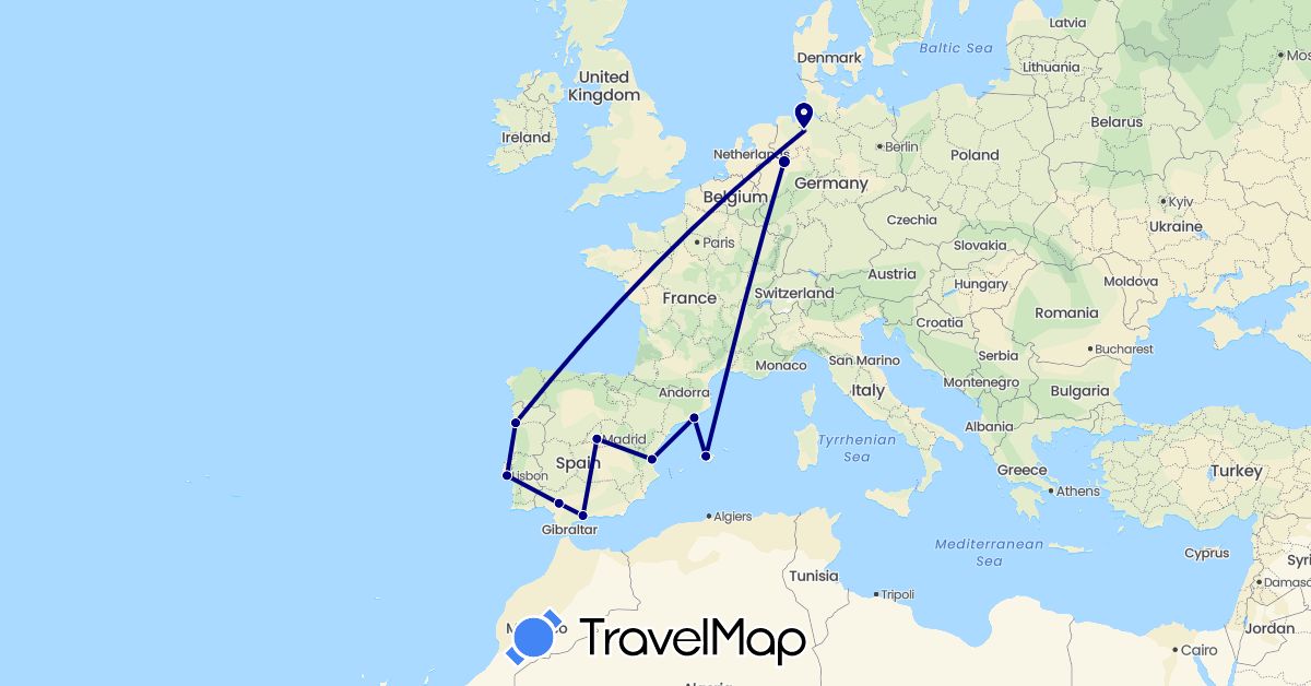 TravelMap itinerary: driving in Germany, Spain, Portugal (Europe)